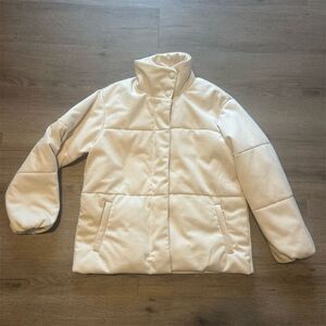 FRNCH Sasha Women's Cream Puffer Jacket Size M Quilted Winter Casual